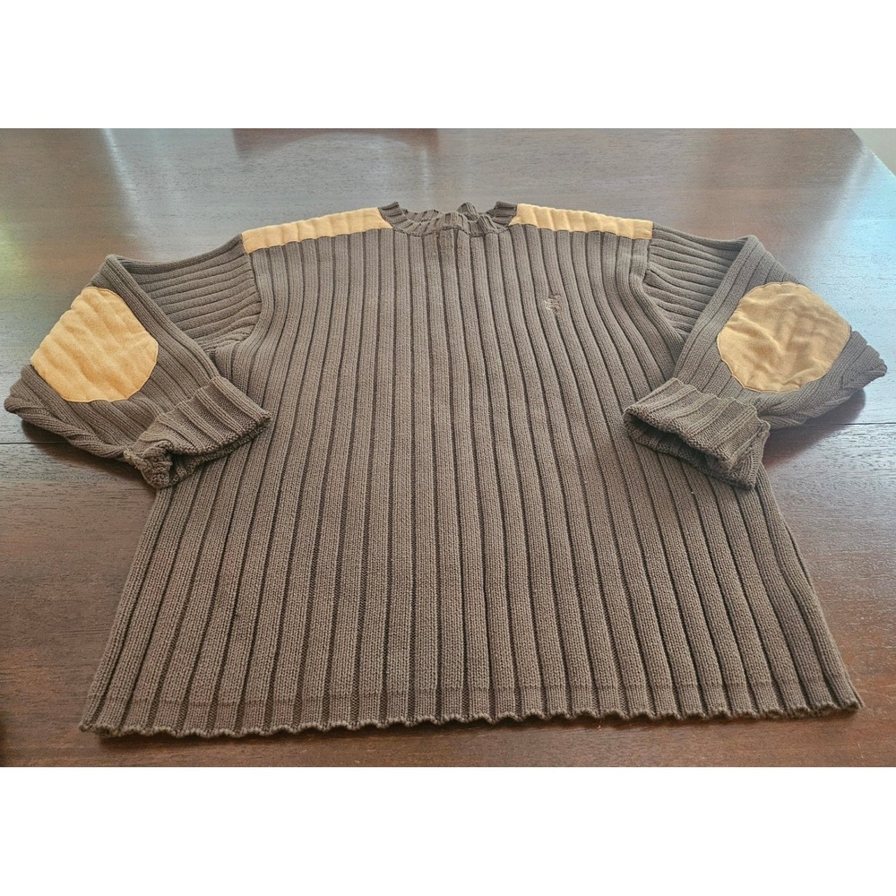 Browning Ribbed Knit Sweater Mens Large Brown Shooting Elbow Patches Cotton